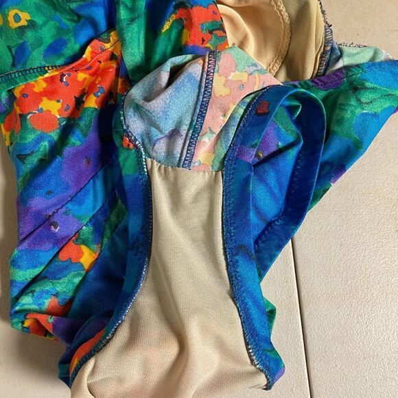 Vintage Roxanne Blue One Piece Tropical Resort Swimsuit Small - Picture 6 of 8